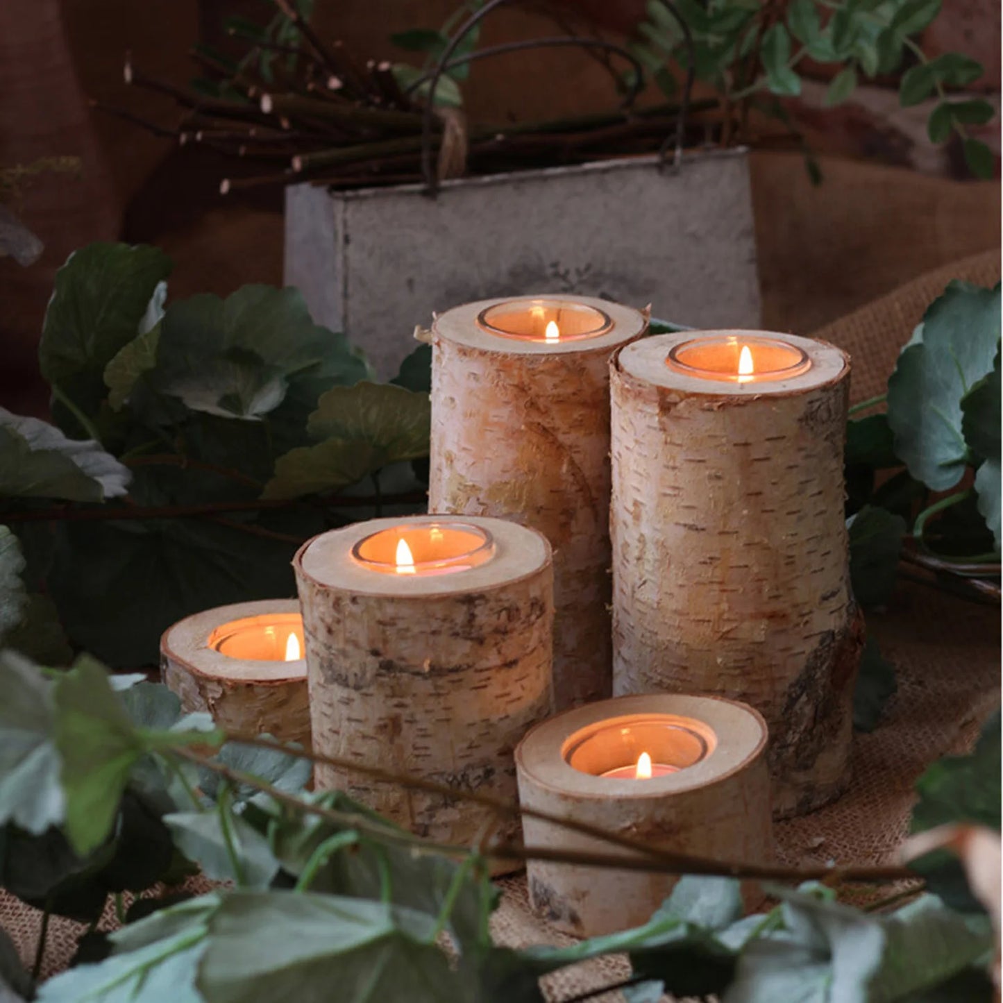 White Birch Candlestick Tea Light Holders