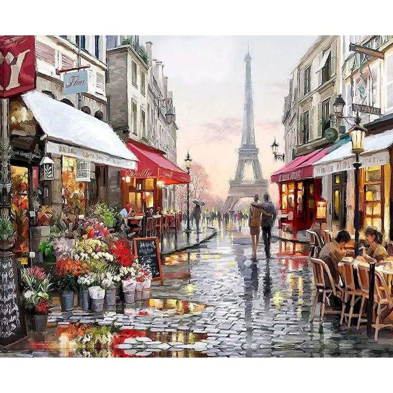 City Painting By Numbers DIY Kits -Framed Oil Canvas