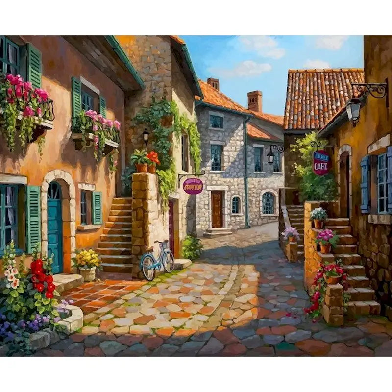 City Painting By Numbers DIY Kits -Framed Oil Canvas