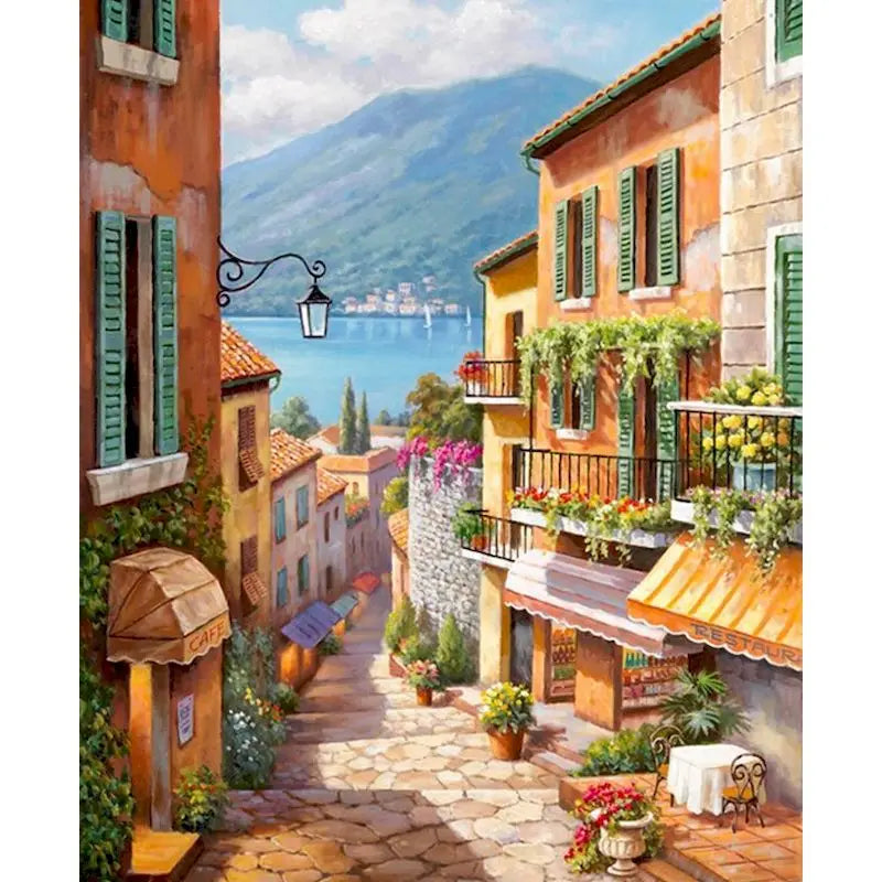 City Painting By Numbers DIY Kits -Framed Oil Canvas