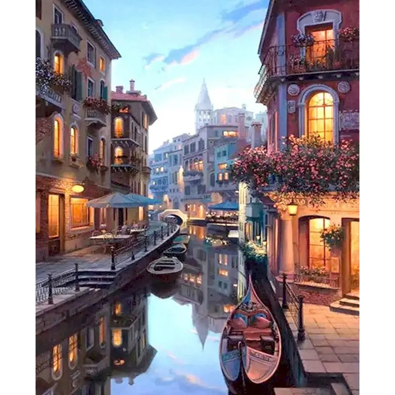 City Painting By Numbers DIY Kits -Framed Oil Canvas