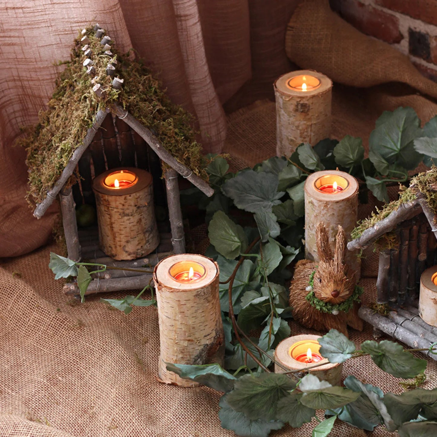 White Birch Candlestick Tea Light Holders