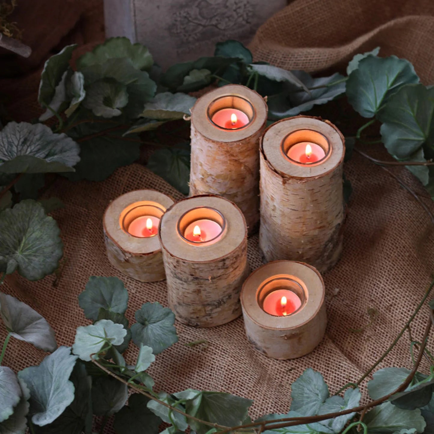 White Birch Candlestick Tea Light Holders