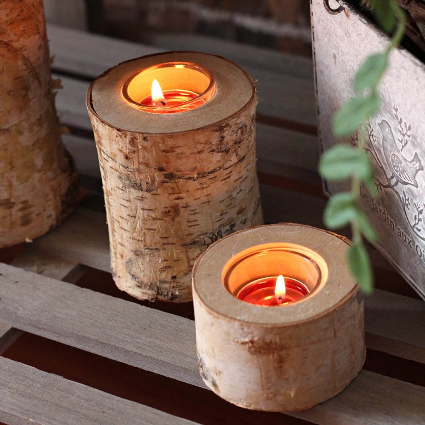 White Birch Candlestick Tea Light Holders