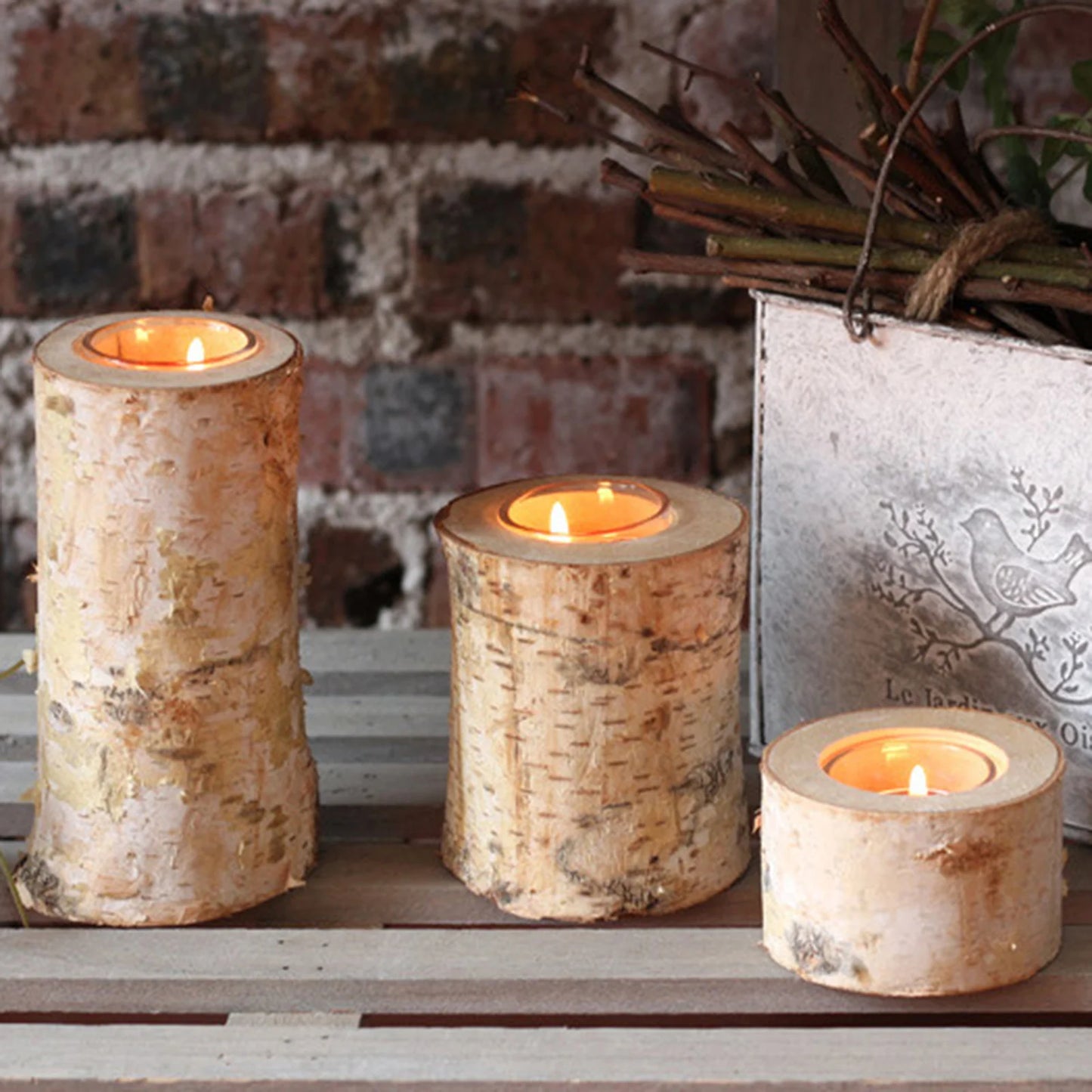 White Birch Candlestick Tea Light Holders