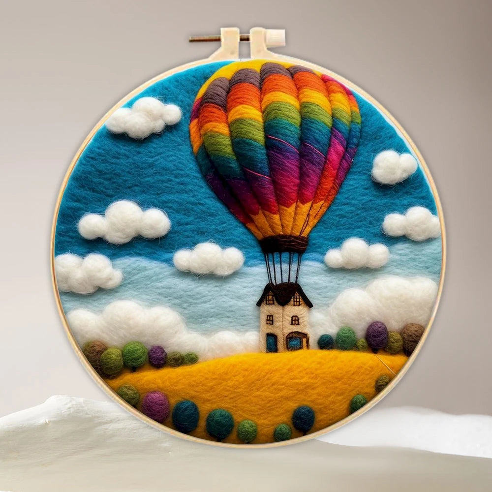 DIY Wool Felting Painting Kit With Frame -Hot Air Balloon