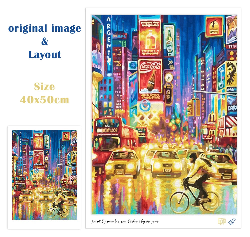 City Painting By Numbers DIY Kits -Framed Oil Canvas