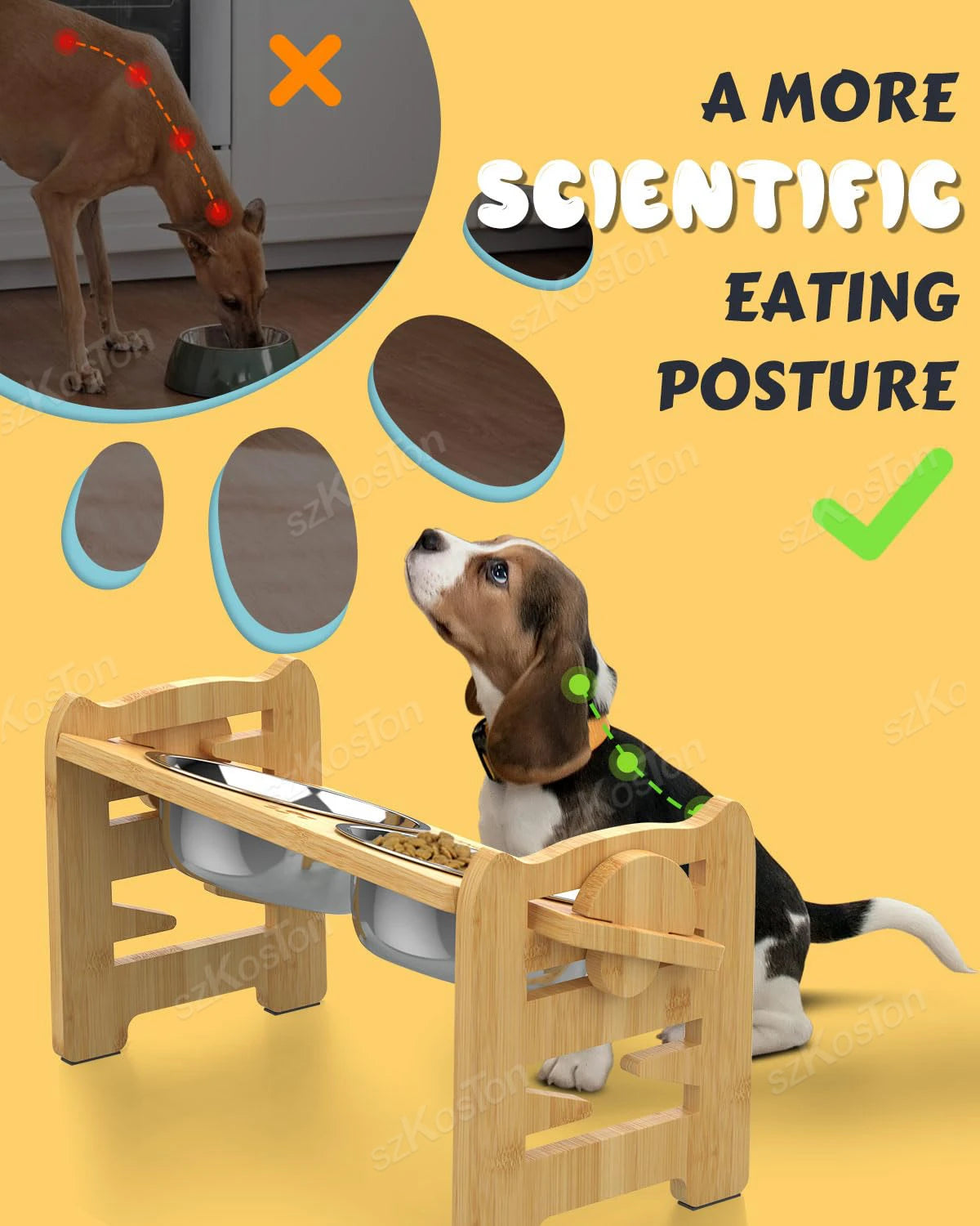 Elevated Bamboo Dog Bowls with Adjustable Tilt