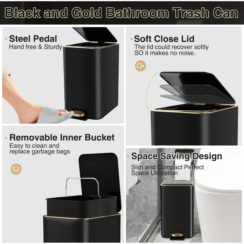 Black & Gold Bathroom Accessories Set