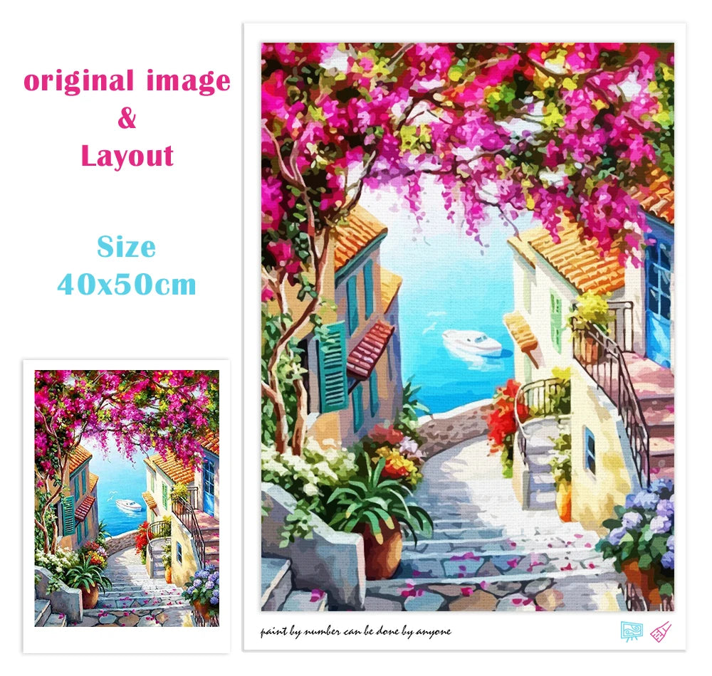 City Painting By Numbers DIY Kits -Framed Oil Canvas