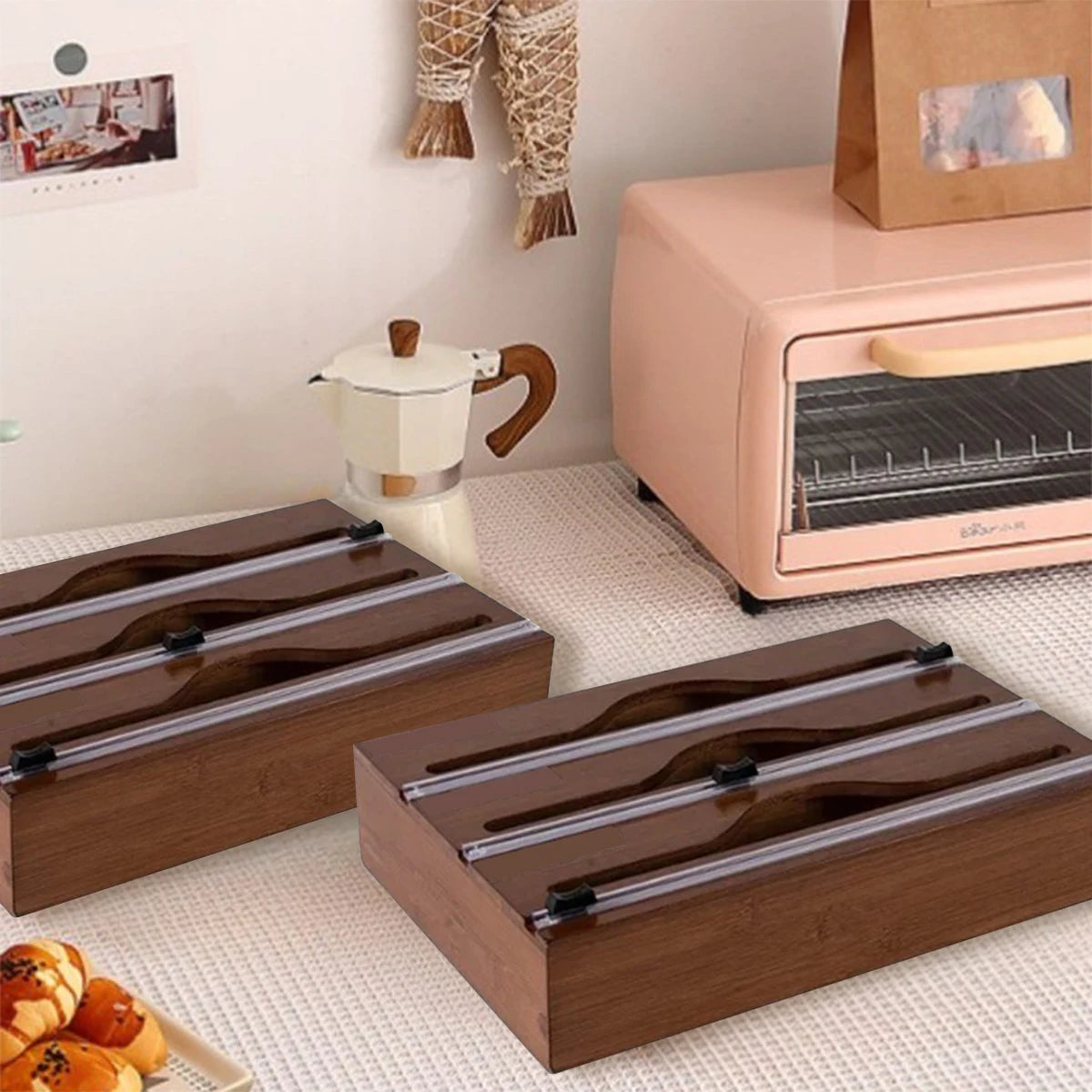 Kitchen Wrap Dispenser with Foil & Cling Film Cutter Box