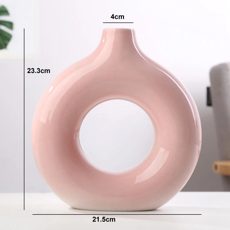 Nordic Vase Circular Hollow Ceramic Flower Vase