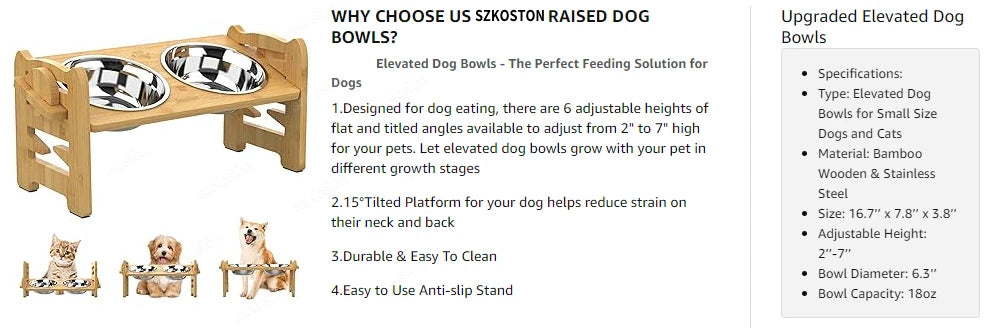 Elevated Bamboo Dog Bowls with Adjustable Tilt