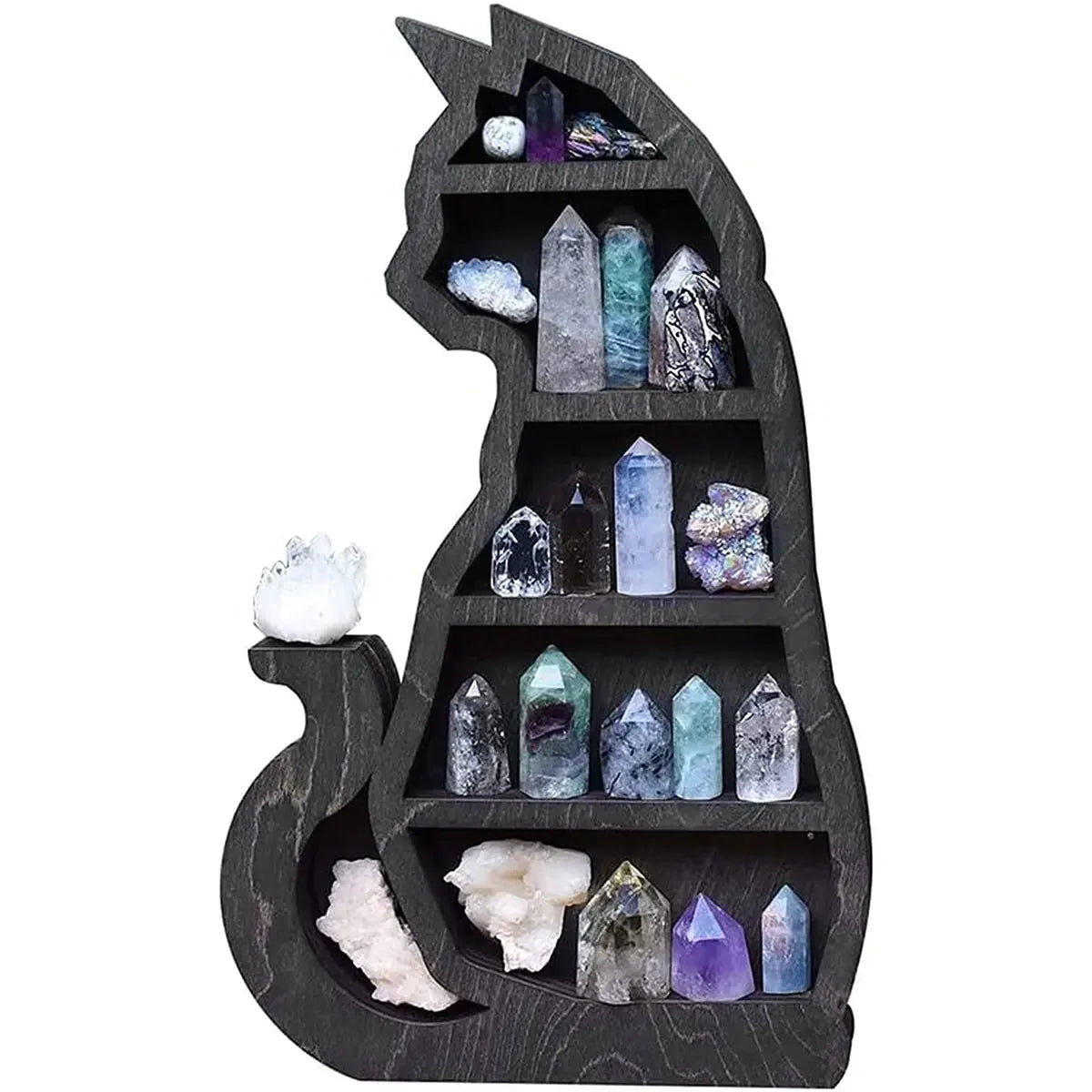 Wooden Crystal Display Shelf- Black Cat Design