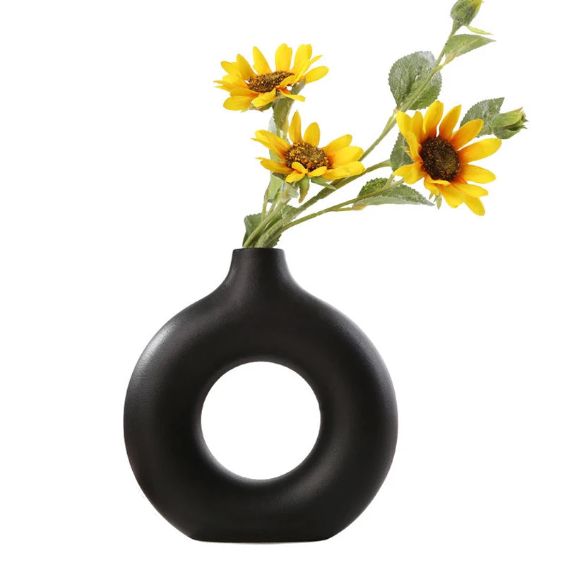 Nordic Vase Circular Hollow Ceramic Flower Vase