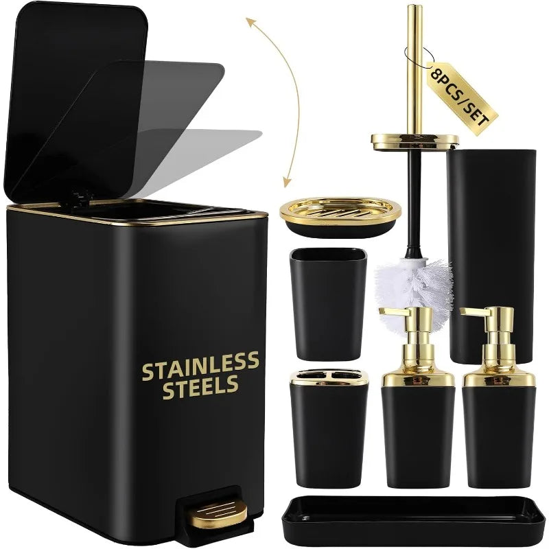 Black & Gold Bathroom Accessories Set