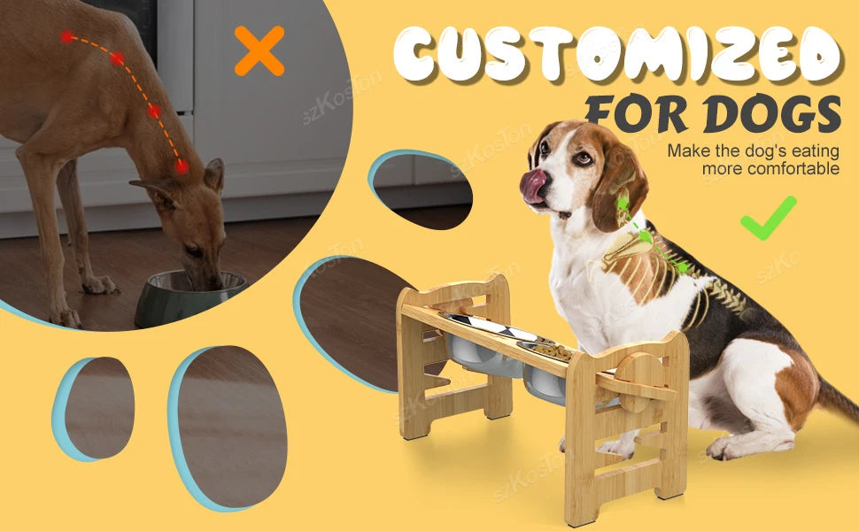 Elevated Bamboo Dog Bowls with Adjustable Tilt