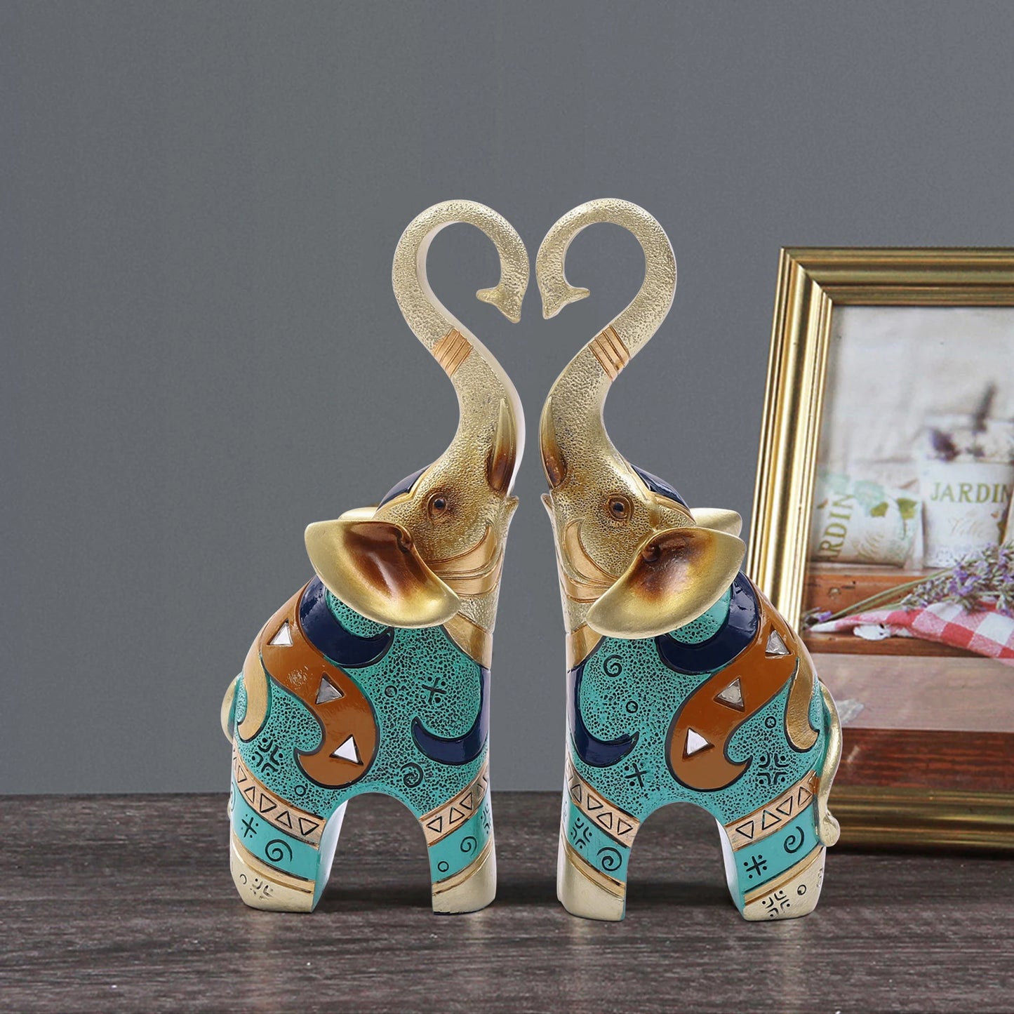 2PCS Feng Shui Elephant Statue – Lucky Resin Decor