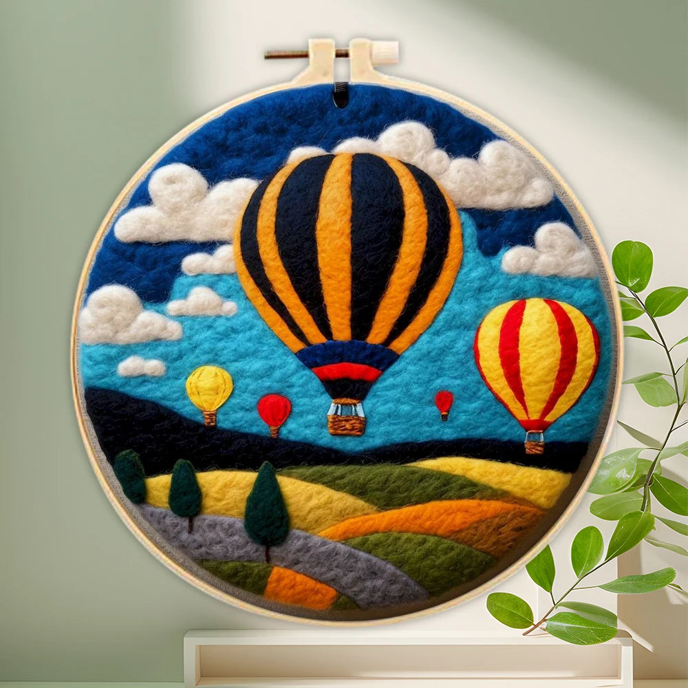 DIY Wool Felting Painting Kit With Frame -Hot Air Balloon