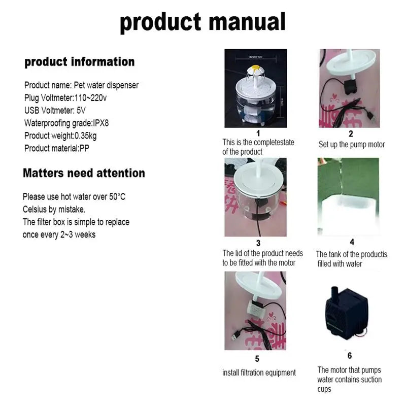 Pets Water Fountain, Auto Filter Water Dispenser