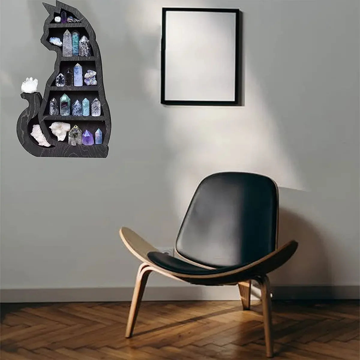 Wooden Crystal Display Shelf- Black Cat Design