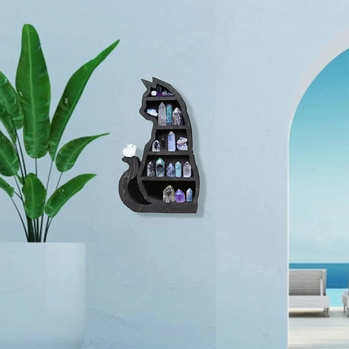 Wooden Crystal Display Shelf- Black Cat Design