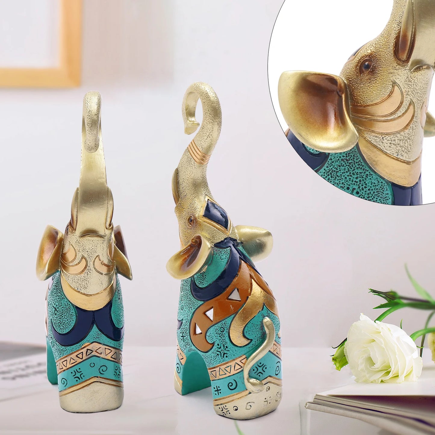 2PCS Feng Shui Elephant Statue – Lucky Resin Decor