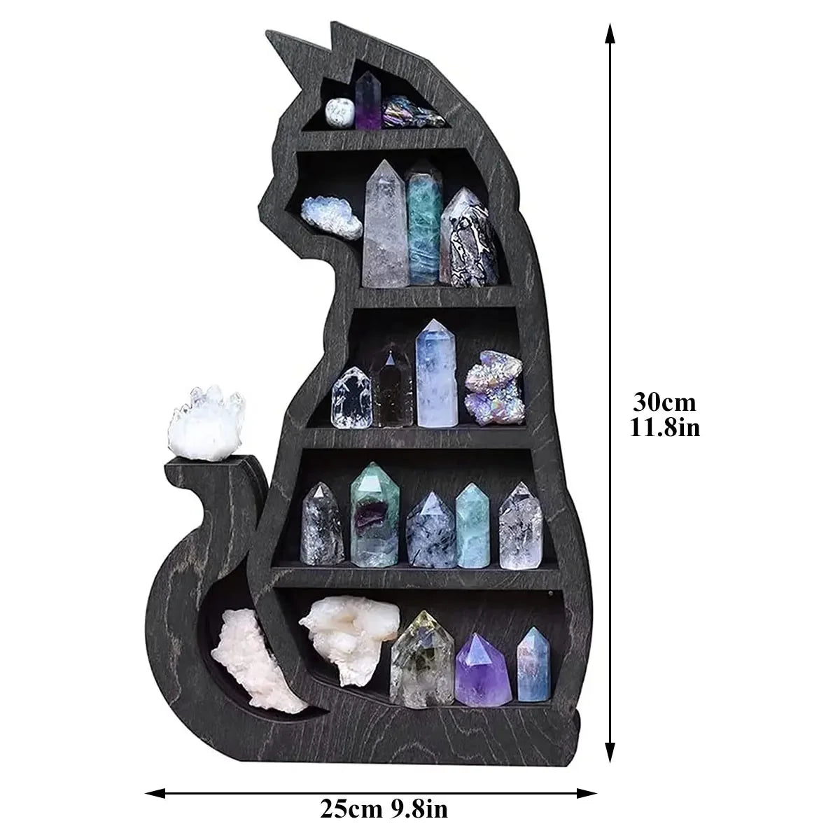 Wooden Crystal Display Shelf- Black Cat Design