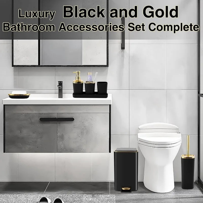 Black & Gold Bathroom Accessories Set