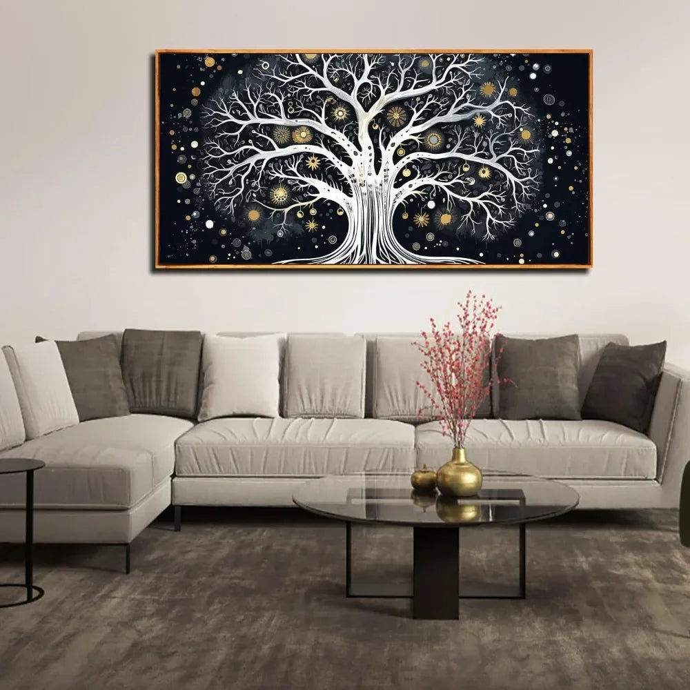 Tree of Life Canvas Wall Art – Black & White Abstract Decor