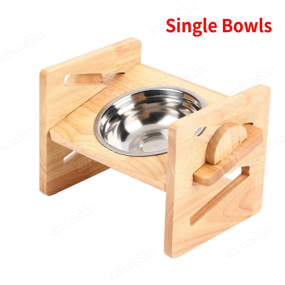 Elevated Bamboo Dog Bowls with Adjustable Tilt