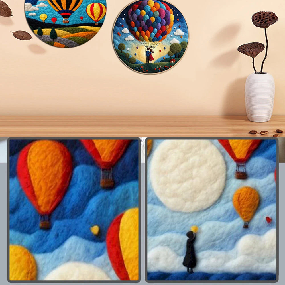 DIY Wool Felting Painting Kit With Frame -Hot Air Balloon