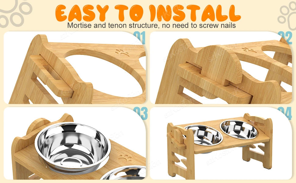 Elevated Bamboo Dog Bowls with Adjustable Tilt