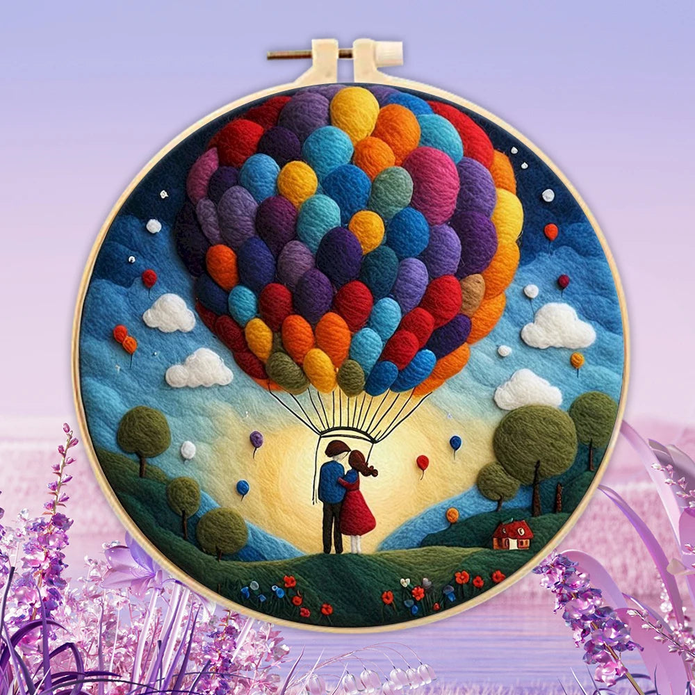 DIY Wool Felting Painting Kit With Frame -Hot Air Balloon