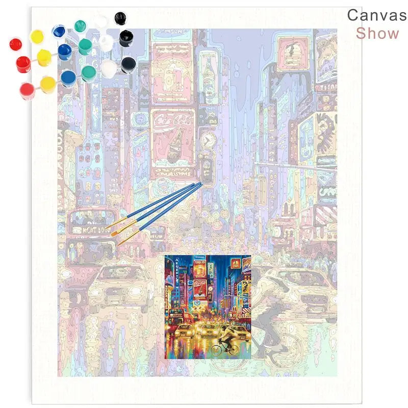 City Painting By Numbers DIY Kits -Framed Oil Canvas