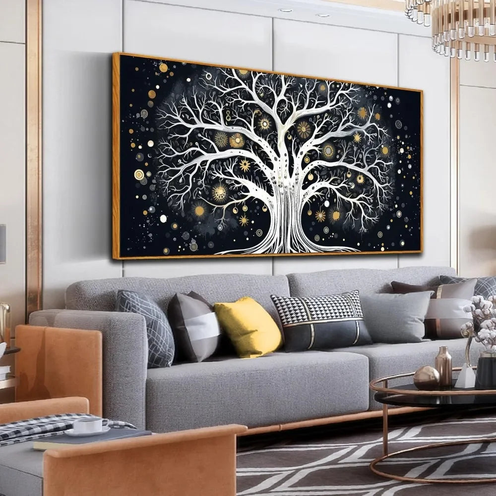 Tree of Life Canvas Wall Art – Black & White Abstract Decor