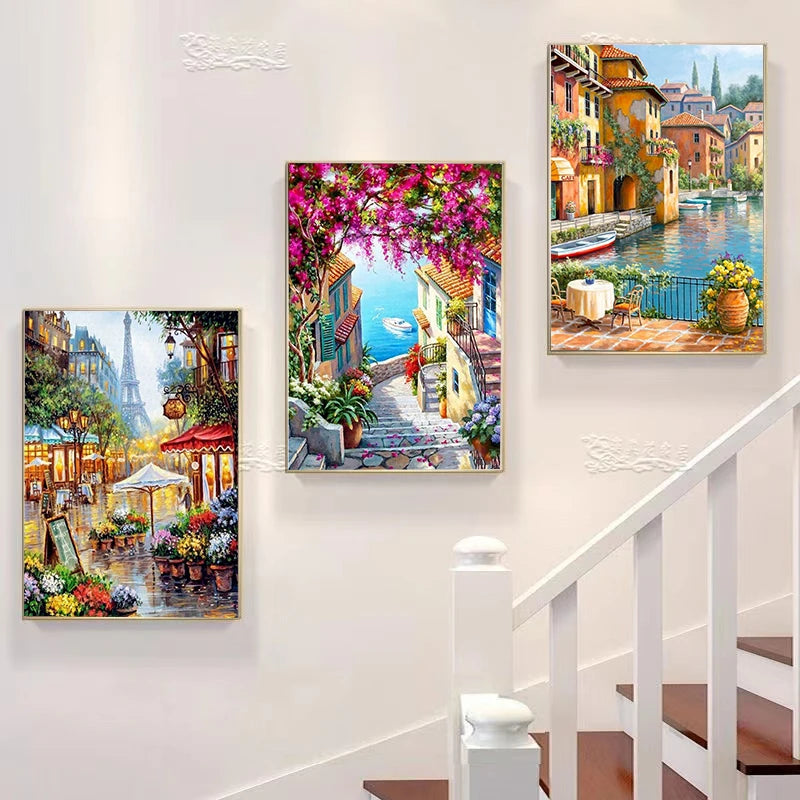 City Painting By Numbers DIY Kits -Framed Oil Canvas