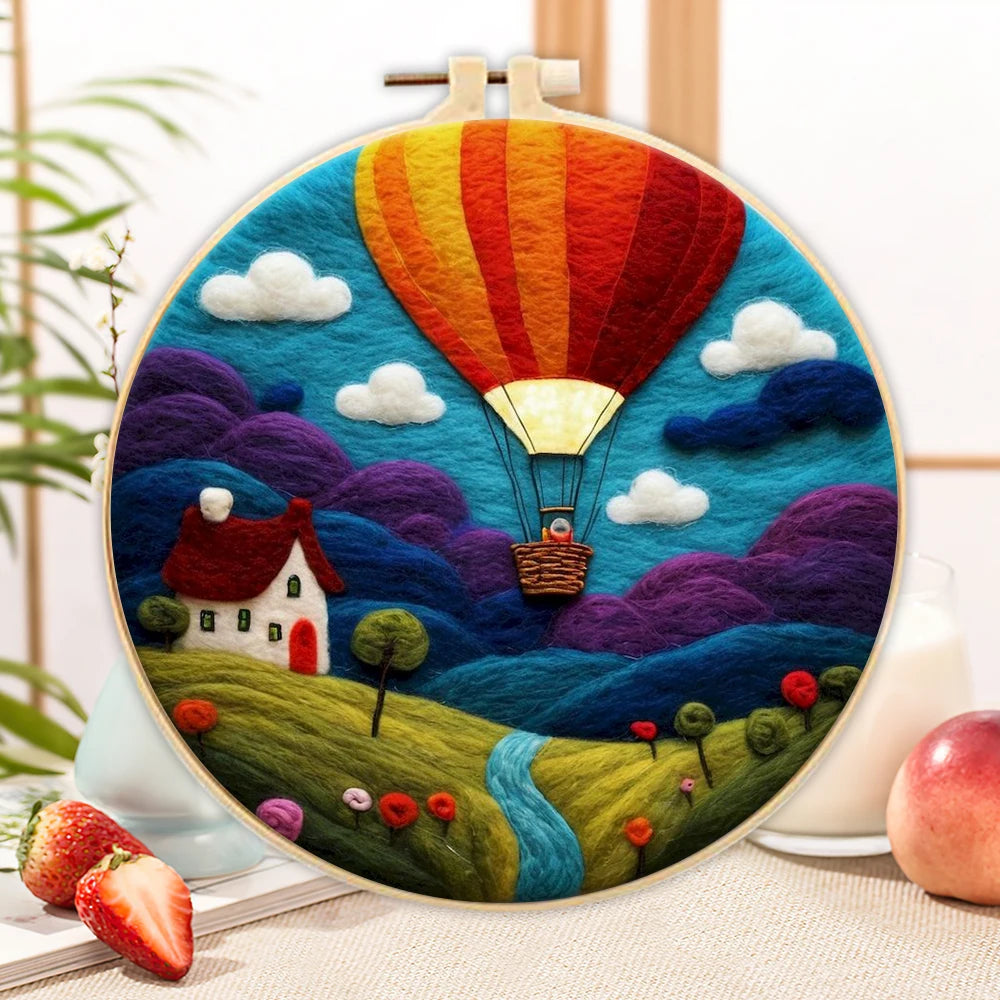DIY Wool Felting Painting Kit With Frame -Hot Air Balloon