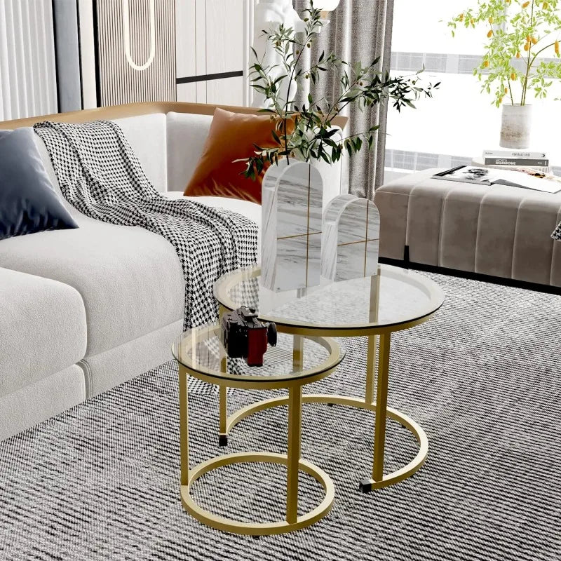 Golden Frame Coffee Table Nesting White Set