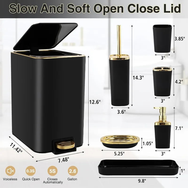 Black & Gold Bathroom Accessories Set