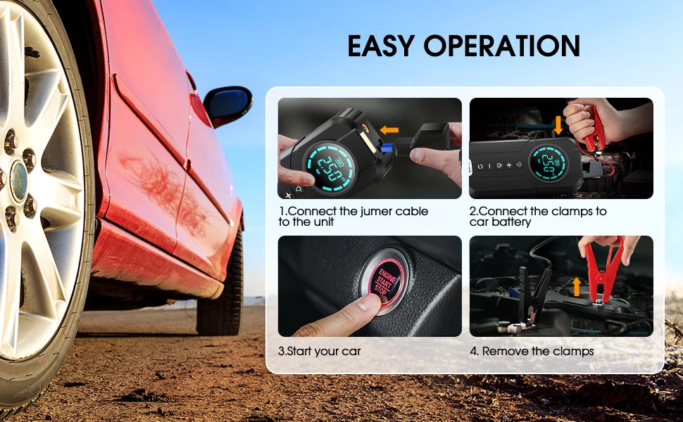 Portable Car Jump Starter and Air Compressor With EVA Bag