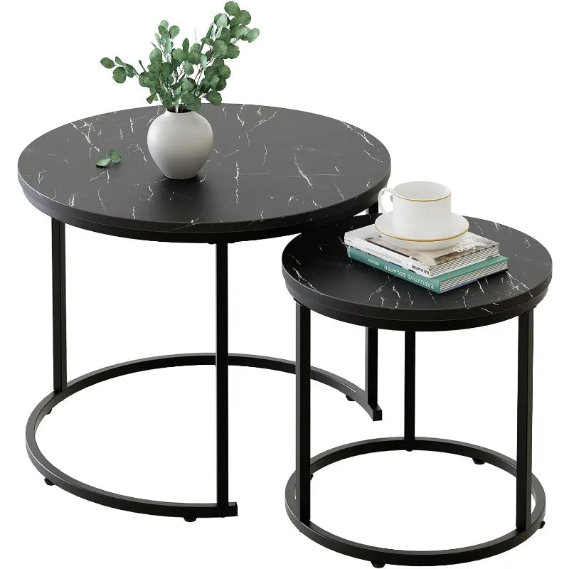Golden Frame Coffee Table Nesting White Set