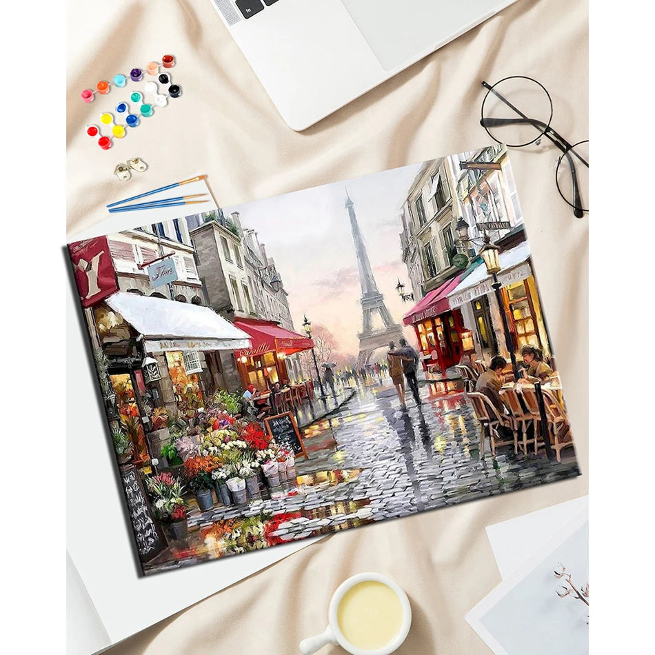 City Painting By Numbers DIY Kits -Framed Oil Canvas