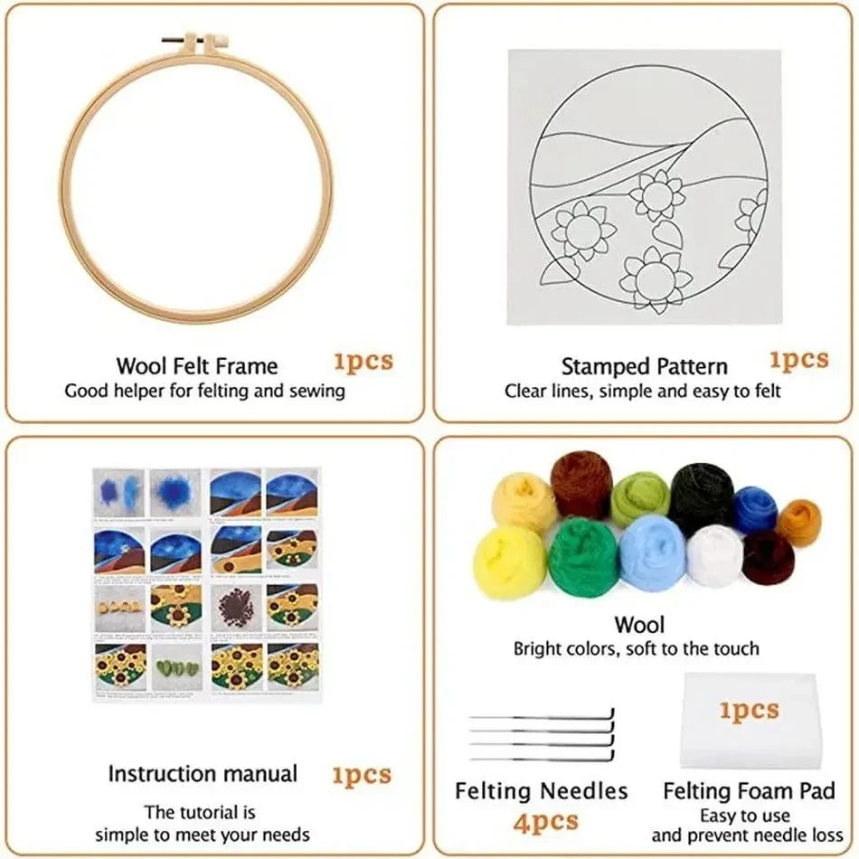 DIY Wool Felting Painting Kit With Frame -Hot Air Balloon