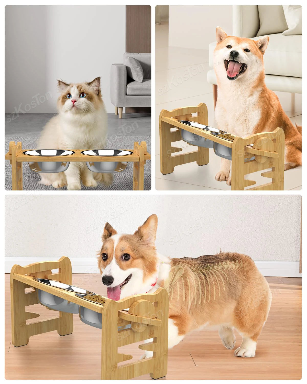 Elevated Bamboo Dog Bowls with Adjustable Tilt