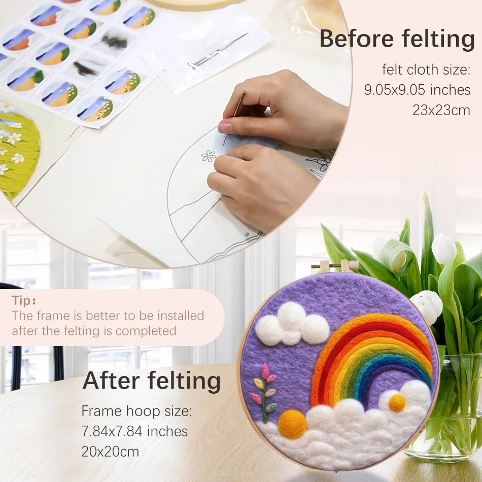 DIY Wool Felting Painting Kit With Frame -Hot Air Balloon
