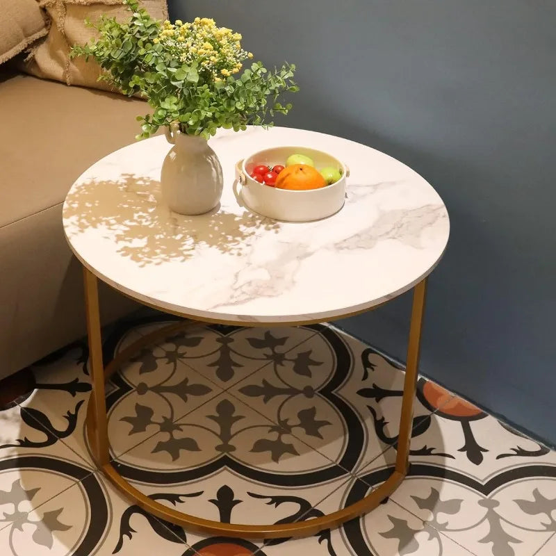 Golden Frame Coffee Table Nesting White Set