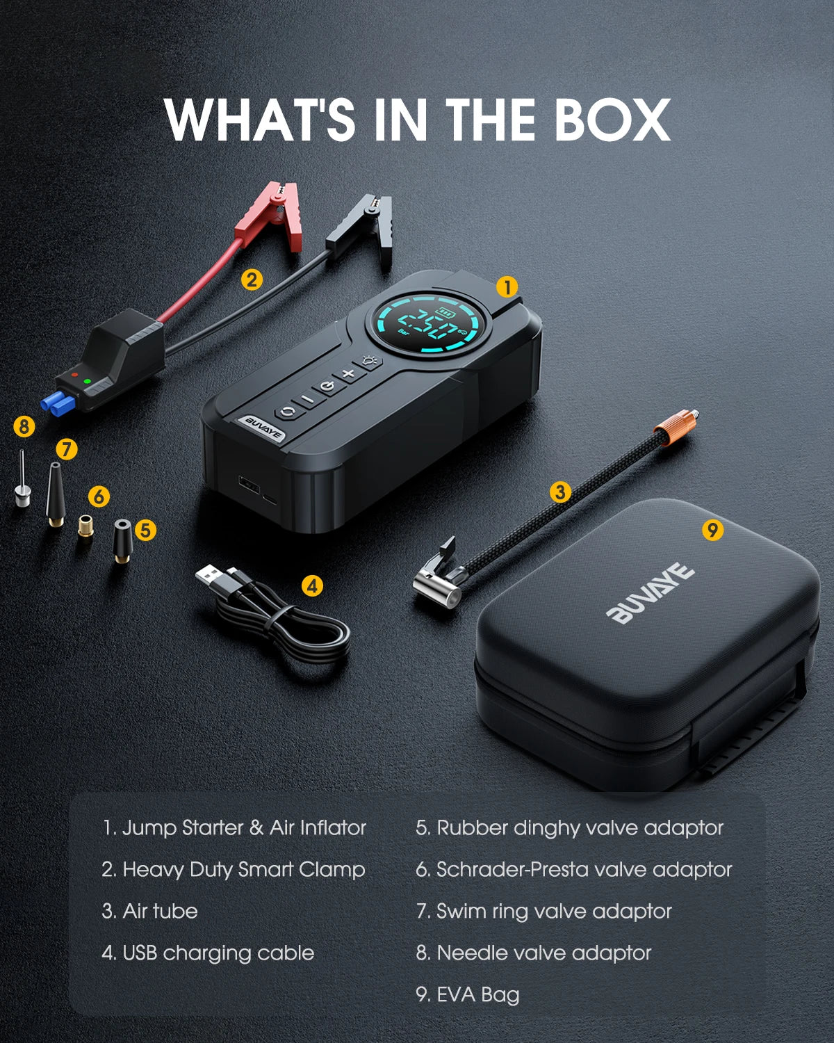 Portable Car Jump Starter and Air Compressor With EVA Bag