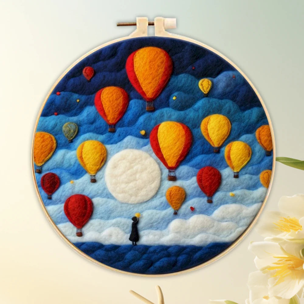 DIY Wool Felting Painting Kit With Frame -Hot Air Balloon