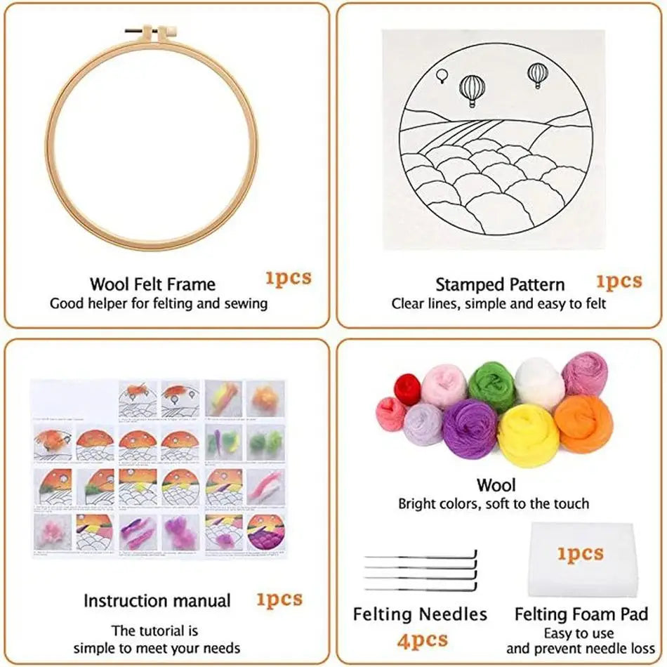 DIY Wool Felting Painting Kit With Frame -Hot Air Balloon